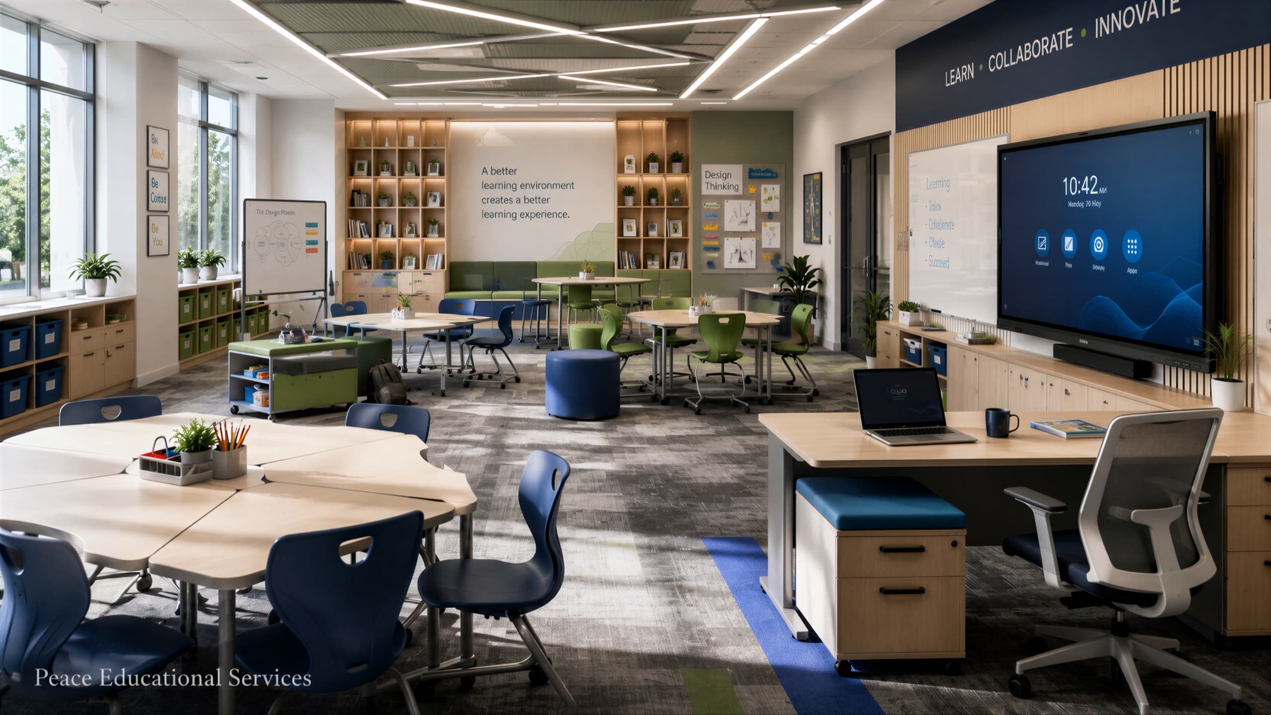 A classroom laid out for group work